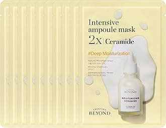 BEYOND Intensive Ampoule Mask 2X Ceramide for Hydrating and Moisturizing Care for Dry and Sensitive Skin - Hypoallergenic Facial Sheet Masks for Intensive Skin Hydration (25ml/0.85fl oz* 10 sheets)