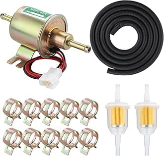Universal 12v Electric Fuel Pump 2.5-4PSI Low Pressure Gas Diesel Fuel Transfer Pump 12 Volt Inline Fuel Pump for Carburetor Lawn Mower with 2 Fuel Filters 10 Hose Clamps 6.56 FT 5/16” ID Fuel Line