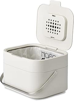 Joseph Joseph 30015 Intelligent Waste Stack Stackable Compost Bin with Odor Filter Food Waste Caddy, 1-Gallon, Off-White