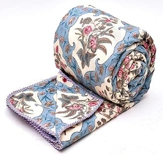 COZY FURNISH Summer Single Bed Blanket 144x220CM, Cooling Microfiber Cotton, Lightweight 150GSM AC Comforter, Soft Breathable Floral Print Quilt,Summer & AC use Mild Winter,Perfect for Gifting, Pink