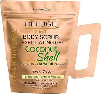 Deluge Coconut Shell Scrub for Cellulite and Stretch Marks, Body Exfoliant and Hydrating Cellulite Treatment with Shea Butter, Coconut Oil and Dead Sea Salt Firms, Tones and Moisturizes Skin (10 oz)