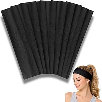 Styla Hair Headbands for Women Stretch Fashion Head Bands 10 Pack Non-Slip Head Wraps Great for Spa, Sports, Yoga, Pilates, Running, Gym Headband, Workouts (Black)