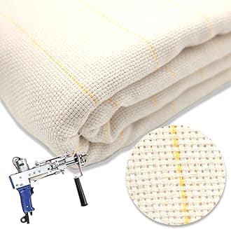 45" x 45" Large Primary Tufting Cloth with Yellow Marked Lines for Tufting Gun, Monks Cloth for Rug Making Kit – Includes 1 Yarn Threader & 2 Glue Scrapers