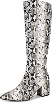 wetkissRhinestone/PU Low Chunky Pointed Toe Knee High Boots for Women with Full Bling Sparkly Crystals Booties for Wedding Party Date Dress