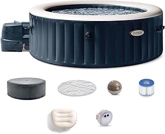 INTEX 28431EP PureSpa Plus Bubble Massage Inflatable Spa Set: Includes Energy Efficient Spa Cover –2 Headrests – LED Light – 6 Person Capacity – 85" x 28"