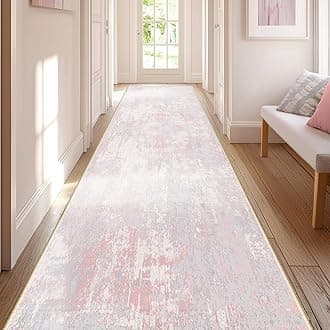 Washable Area Rugs 2'x10' Non-Slip Modern Abstract Soft for Living Room Entryway Bedroom Nursery, Print Pattern, Grey Pink