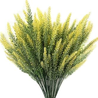 CATTREE (Lavender-yellow-4pcs) - Artificial Lavender, Plastic Plants Fake Flowers Bouquet Home Bridal Wedding Office Party Garden Balcony Indoor Outdoor DIY Centrepieces Arrangements Simulation Cra...