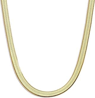 14K Gold Silver Plated Herringbone Necklace for Women, Dainty Snake Chain Choker, Trendy Simple Long Layered Jewelry Non Tarnish, 3/4/5/8mm,14,16,18,20,22,24,26 Inch Thin & Chunky Options