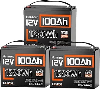 HumsiENK 12V 100Ah LiFePO4 Battery Lithium Built In 100A Smart BMS Portable Group 24 Size Lithium 1280Wh Battery 15000 Deep Cycles 10 Years Lifespan for RV Solar Energy Off Grid Trolling Motor (3PACK)