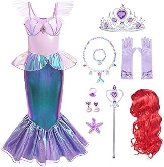 iTVTi Little Girls Mermaid Costume Princess Dress Up Ariel Outfits with Accessories Wig Birthday Party Halloween Cosplay