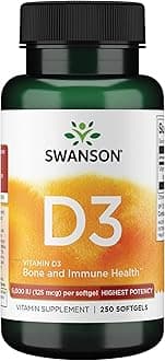 - Swanson Vitamin D3 5,000 IU Bone, Immune, and Heart Health Supplement for Sun-Deprived Adults Seeking Bone, Immune, and Heart Support - 125 mcg Cholecalciferol (250 Softgels)