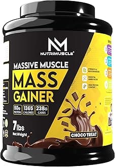 Massive Muscle Mass Gainer - 7 lbs - 3.18 Kgs - Choco Treat (Chocolate) Flavour - for Mass, Muscle, Power & Strength Gain -Contains CREATINE MONOHYDRATE - High protein Gainer