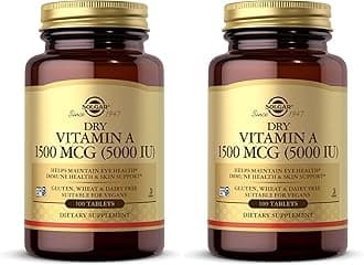 SOLGAR Dry Vitamin A 1500 mcg (5000 IU), 100 Tablets - Supports Healthy Eyes, Skin & Immune System - Non-GMO, Vegan, Gluten Free, Dairy Free, Kosher - 100 Servings (Pack of 2)
