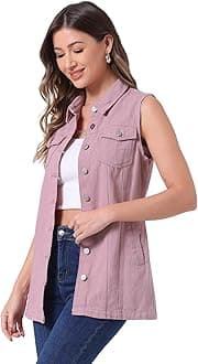 Allegra K Women's Denim Vest Sleeveless Button Down Waistcoat Casual Long Jean Vests