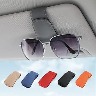 KanSmart Sunglass Holder for Car Visor Sunglasses Clip Magnetic Leather Glasses Eyeglass Holder Interior Car Accessories for Woman Man - 2 Packs Gray