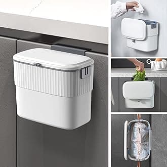 ELPHECO Hanging Small Waste Bin with Lid for Kitchen Cabinet Door, Kitchen Compost Bin for Under Sink, Plastic Wall-Mounted Waste Bin (1.8 Gallon)