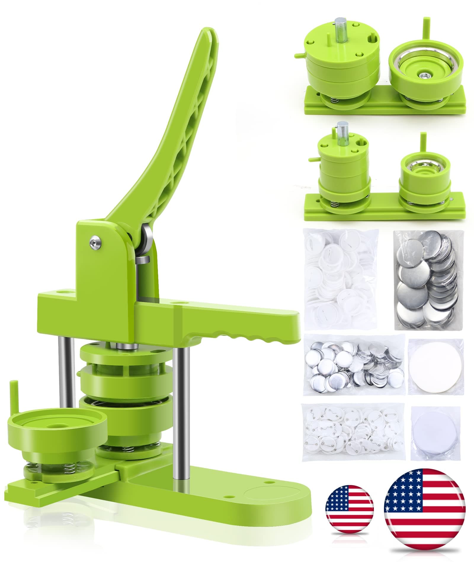 Button Maker Machine Multiple-Sizes - Pin Maker Machine 1.25 inch+2.25 inch, Interchangeable Button-models Badge Button Press Machine with 200 Sets 32+58mm Button Maker Supplies&Circle Cutter