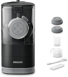 Philips Kitchen Appliances Compact Pasta and Noodle Maker, Viva Collection, Comes with 3 Default Classic Pasta Shaping Discs, Fully Automatic, Recipe Book, Small, Black (HR2371/05)