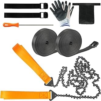 Hand Rope Chain Saw - 48" pocket chainsaw directly connected to 66 ft ropes to form high tree limb rope chainsaw for camping survival and tree pruning