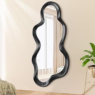 Asymmetrical Mirrors for Wall Mounted Unique Cloud Wood Frame Irregular Mirror Modern Bedroom Living Room Vanity Entryway Hallway Decorative Artistic Wall Mirror