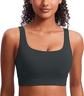 CRZ YOGA Womens Butterluxe U Back Sports Bra - Scoop Neck Padded Low Impact Workout Yoga Bra with Built in Bra