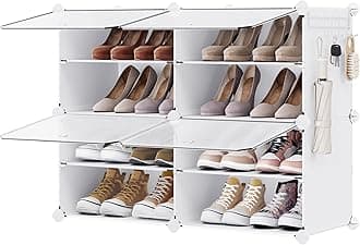 SONGMICS Shoe Rack Organizer, 4-Tier Shoe Storage Cabinet for Closet and Entryway, Holds 16 Pairs of Shoes, Adjustable, Cloud White and Trasparent ULPC032W01