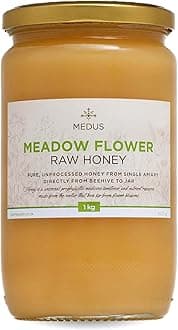 Meadow Flower Raw Honey - 1kg - Pure, pure, Unpasteurised and Unfiltered - Natural Sweetener for Cooking, Coffee, Tea, Juice, Drinks, Food