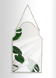 GreyZouqDecorative wall mirror, Metal Frame Wall Mounted Mirror With Chain for Home Decor, Bedroom Wall Mirror In Gold Rim with chain (Gold)