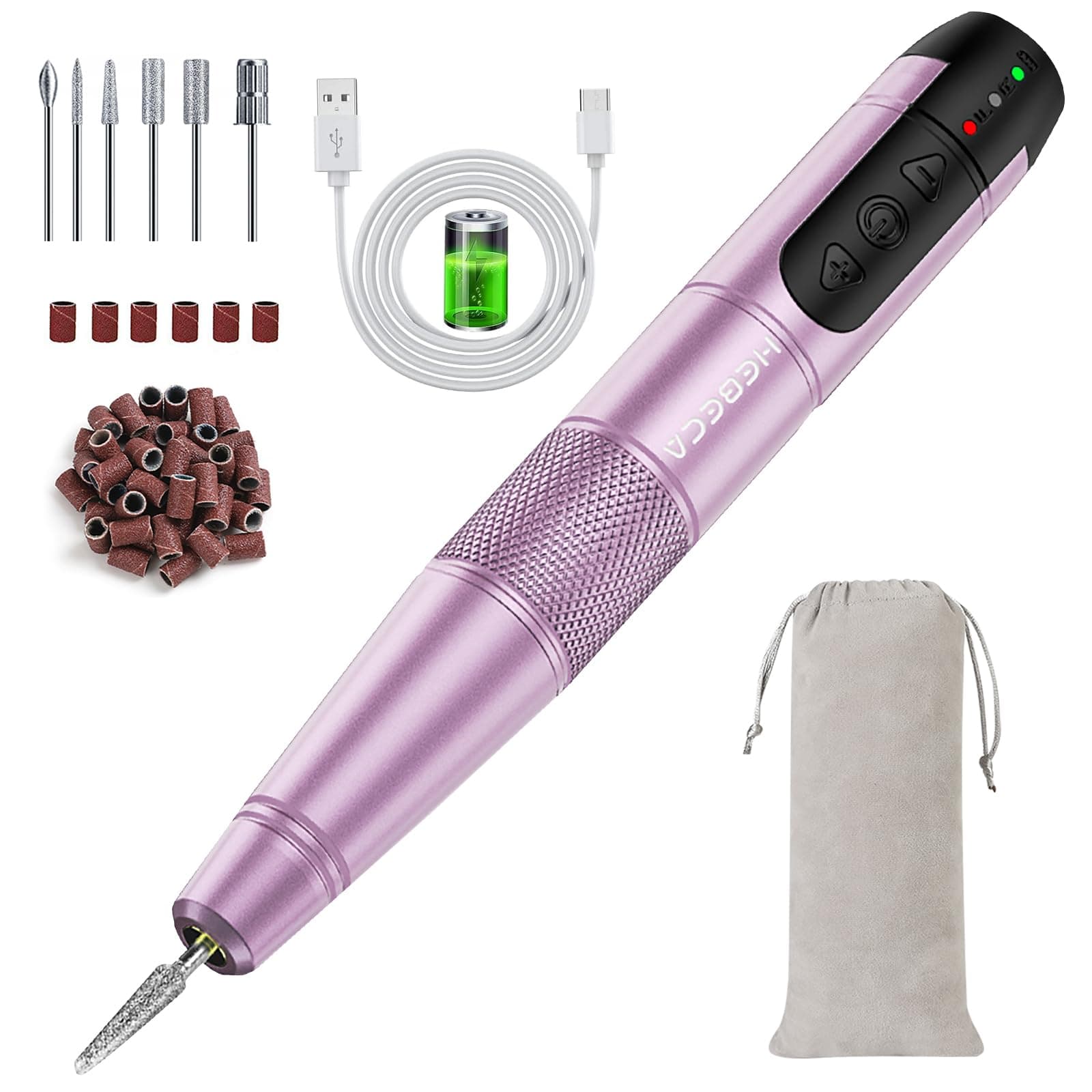 Electric Nail Drill Cordless, Electric Nail File Buffer Drill Machine for Natural Acrylic Gel Nails, Rechargeable Electric Manicure Pedicure Set