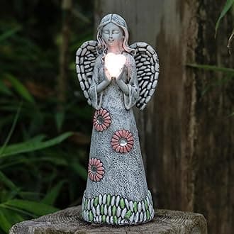 Solar Angel Statue - Garden Sculpture with Resin Decor for Patio, Lawn, Yard, Porch - Housewarming Gift, 10.03"