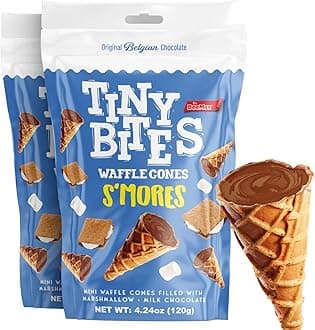 BEEMAX Tiny Bites S'mores Mini Waffle Cones, Crispy Filled with Belgian Milk Chocolate & Marshmallow Flavor, Smores Snacks for Parties, Lunchboxes, Dessert Boards, 4.24 oz Bag, 2-Pack