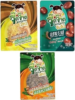JeedJard 3 Mixed Variety Flavor 5 Tastes Tamarind Sweet & Sour Chewy Candy, Spicy Shred Tamarind & Mango Real Fruit, Spicy Sweet & Sour Dried Tamarind Seedless, (Pack of 3), 7.05 Oz