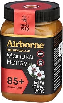 Airborne Manuka Honey (85+ Manuka Pollen) Raw and Unfiltered Premium New Zealand 100% Pure, Daily Wellness Support 17.6 oz.