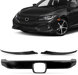PartsFlow 3PCS Front Grille Molding Trim Upper Grill Cover Glossy Black For 2016 2017 2018 Honda Civic