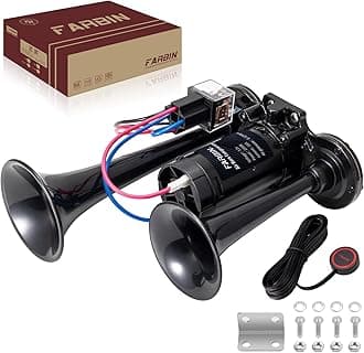 FARBIN Black Air Horn for Truck Train Horn for Car Loud Car Horn with Button Truck Horns with Compressor 12v Airhorns Horns Loud Dual Trumpet