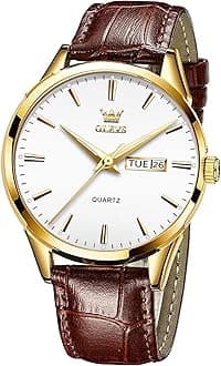 OLEVSMen's Wrist Watches for Men Blue dial Brown Leather Thin Big Face Analog Quartz Calendar Day Date Waterproof Luminous, Male Luxury Casual