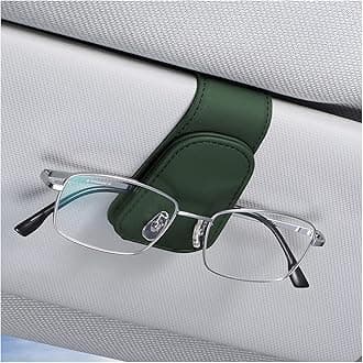 AICEL Sunglasses Holders for Car Sun Visor, Leather Eyeglasses Hanger Mounter, Magnetic Glasses Holder and Ticket Card Clip, Auto Interior Accessories Universal for SUV Pickup Truck (Green)