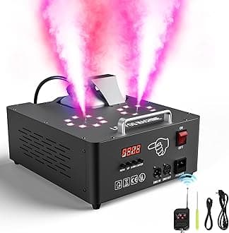Fog Machine with Lights 2000W, 30000CFM Vertical Smoke Machine 16 Colorful LED Lights, DMX & Manual Control, Smoke Machine for Party Halloween Christmas DJ Disco Outdoors (Black, 1)