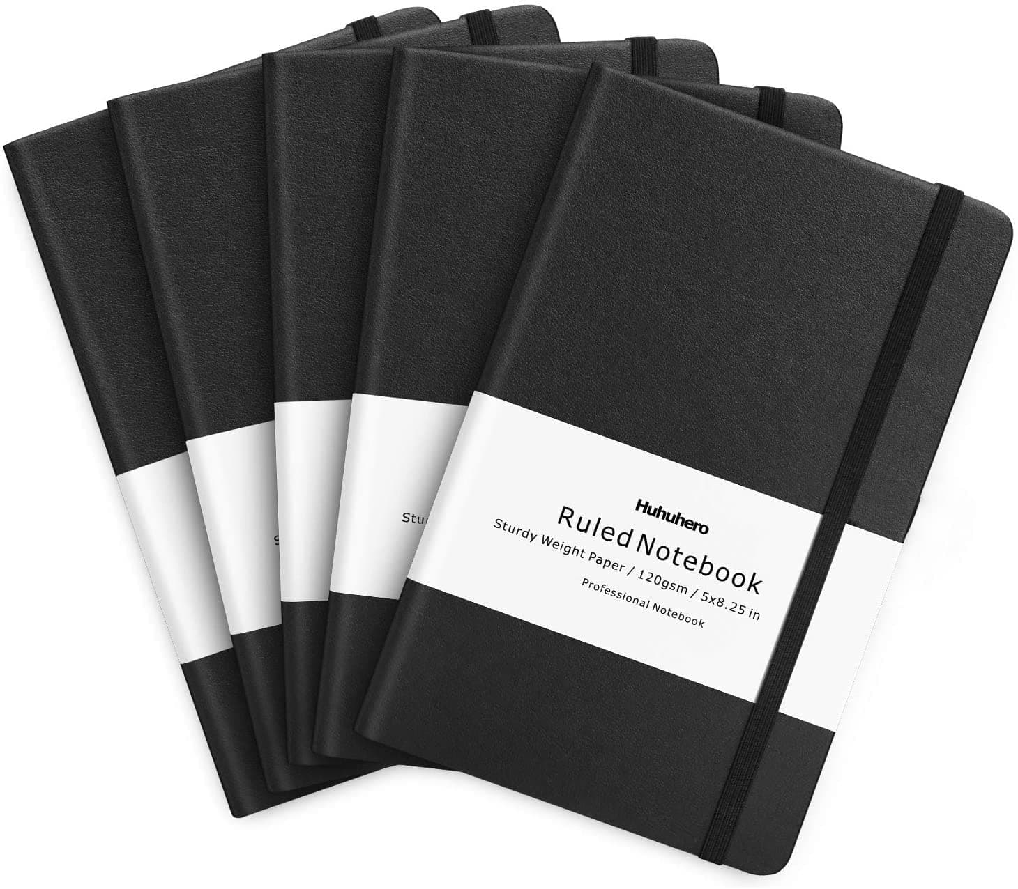 Lined Journal Notebook, 5 Pack Black Hardcover Notebooks for Work Women Men, 120Gsm Thick Paper Leather Journals for Writing Note Taking Business, Journaling School Supplies 5"×8.25"