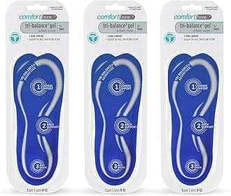 Tri-Balance Gel Orthotic Insoles for Men, Durable & Cushioned, 3/4 Length Arch Support Gel Inserts for Mens Shoes, Fits Shoe Sizes 8-12, 1 Pair, Pack of 3