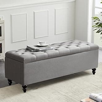 Ottoman with Storage,50.2-inch Upholstered End of Bed Storage Bench for Bedroom,for The Living Room,for Entryway, with Button and Safety Hinges,Detachable (Grey)