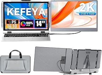 KEFEYA Laptop Screen Extender 2K, 2160x1440 QHD Laptop Monitor Extender Dual Screen, 14” Portable Monitor for Laptops 13-17" with USB-C/HDMI Port, Plug n Play for Windows/Mac/Android/Switch/PS5