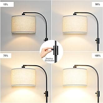 [Upgraded] Dimmable Black Floor Lamp, 1200 Lumens LED Edison Bulb Included, Arc Floor Lamp for Living Room Modern Standing Tall Floor Lamps with Linen Shade for Bedroom Office Reading Room Nursery