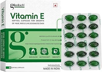 GLIMLACH Vitamin E Capsule for Glowing Face, Skin and Hair Nutrition, Vitamin E Capsule Pack with Nutrient-Rich Formulation for Face Care, Skin Care and Hair Care (15 Capsules Each) (Pack of 3)