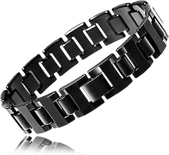 Mens Link Bracelet, Stylish Solid Tungsten Bracelet for Men (8.3 Inches, Matte Black, Shiny Black and Silver Option)