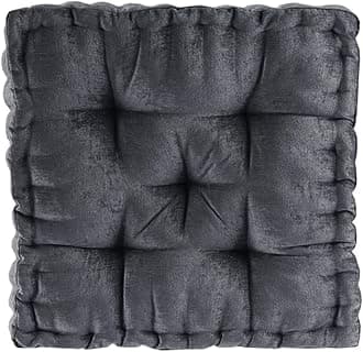 Intelligent Design Azza Floor Pillow, Large Cushions Sitting for Adults, Floor Pillow for Meditation or Yoga, Lustrous Chenille Tufted with Scalloped Edges for Bench/Chair Cushion, 20"x20"x5" Charcoal