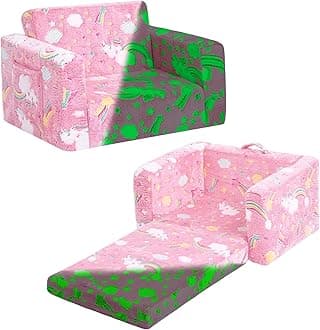 Tiita 2-in-1 Kids Sofa, Convertible Toddler Couch to Lounger, Folding Play Sofa for Girl or Boy (Pink Rainbow)