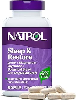 Natrol Sleep & Restore Capsules - Calm Magnesium Glycinate, Magnesium Sleep Aid with GABA, Melatonin 5mg, Botanical Blend, 30 Day Supply
