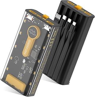 Portable Charger 10000mAh,22.5W Fast Charging Power Bank with Built in Cables,Transparent External Battery Pack with Flashlight,USB C in&out Portable Phone Charger for iPhone Samsung Android Cellphone