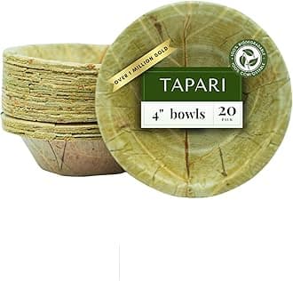 TAPARI Mini Disposable Bowls - 20 Pack Mini Leaf Bowls - 4 Inch - Sturdy & Eco-Friendly - Home Compostable & Biodegradable Bowls for Parties - Bowl for Soup, Hot & Cold Food - Sal Leaf - 3 Fl Oz